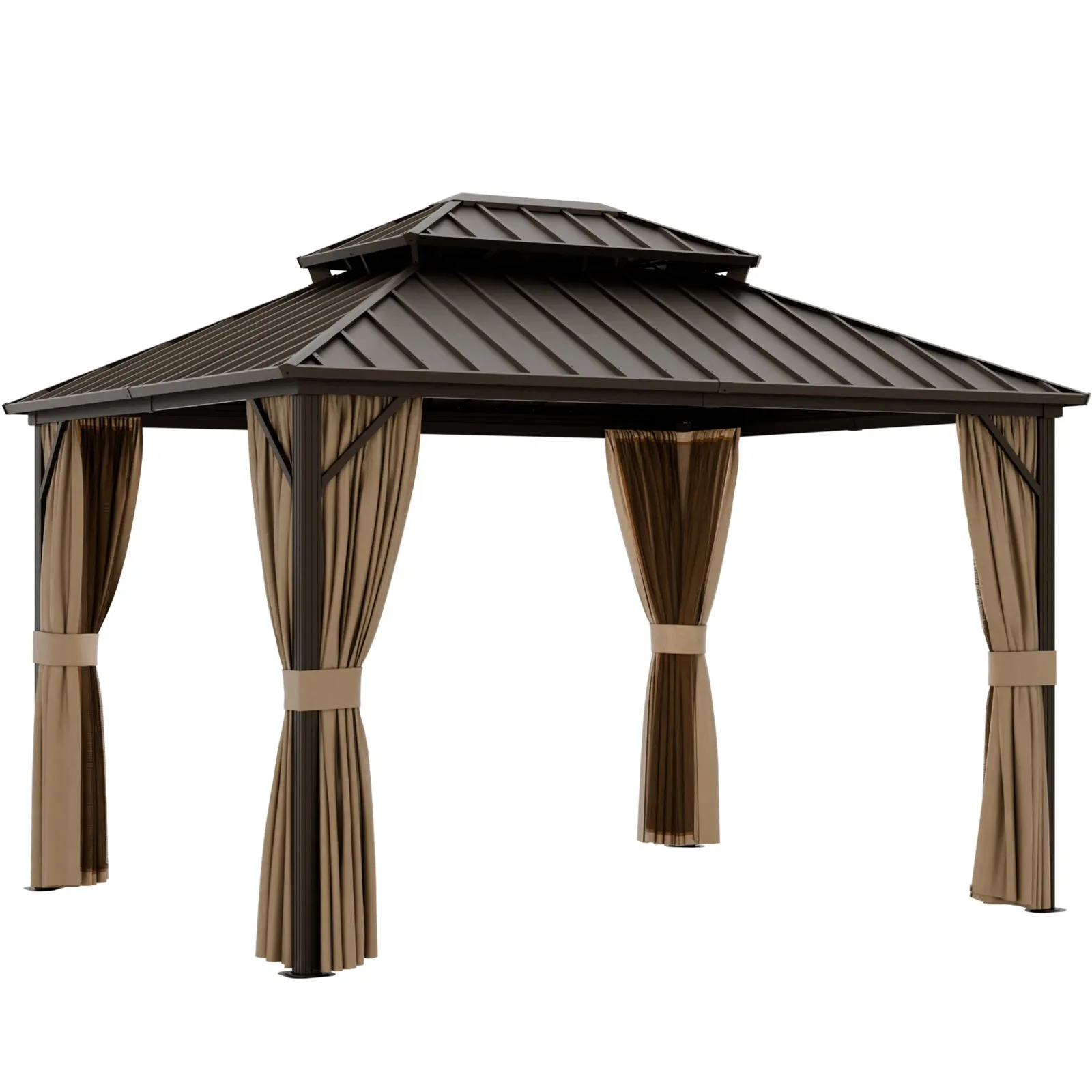 12x10 Hardtop Gazebo, Galvanized Steel Double Roof with Aluminum Frame