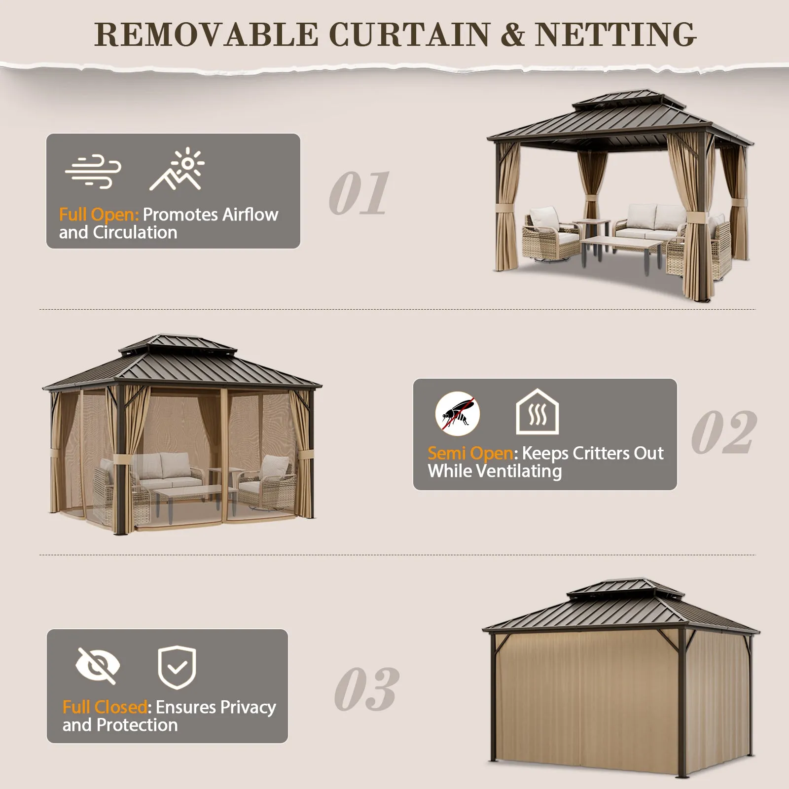 12x10 Hardtop Gazebo, Galvanized Steel Double Roof with Aluminum Frame