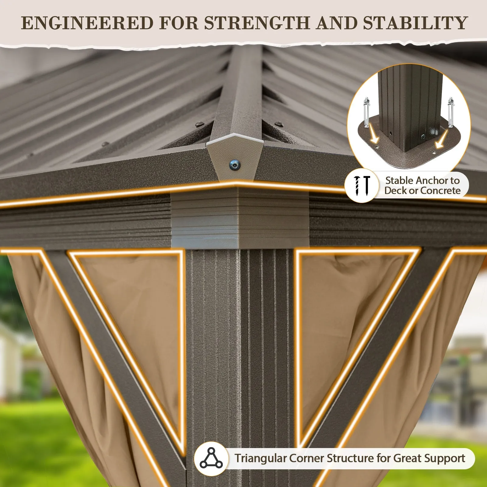 12x10 Hardtop Gazebo, Galvanized Steel Double Roof with Aluminum Frame