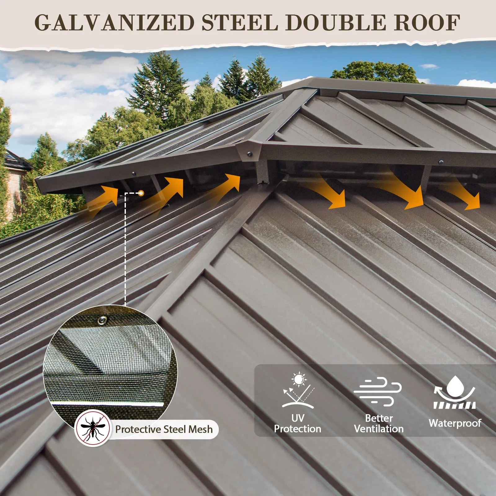 12x10 Hardtop Gazebo, Galvanized Steel Double Roof with Aluminum Frame