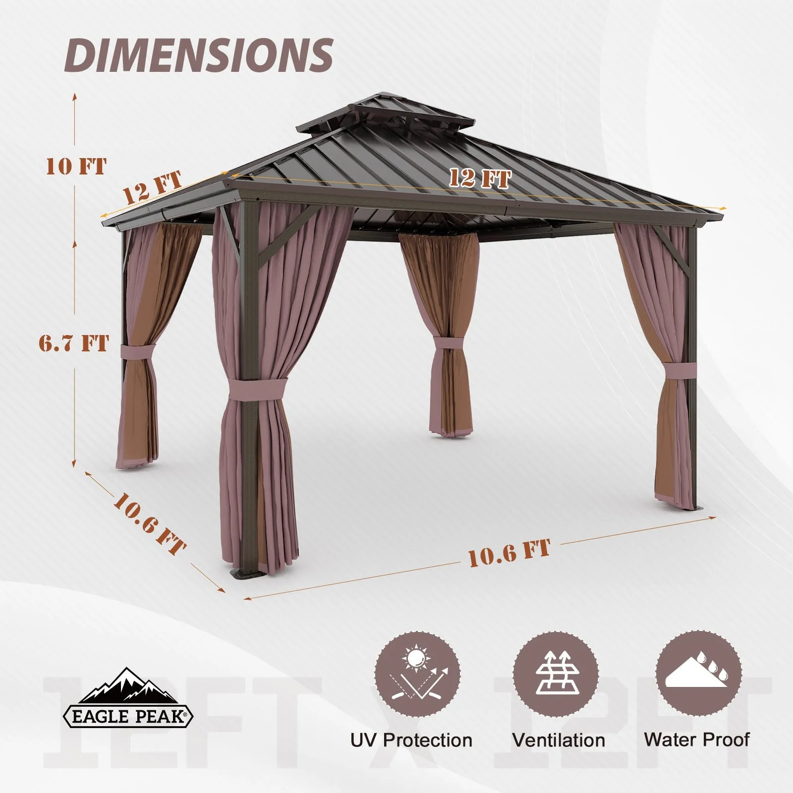 12x12 Hardtop Gazebo Aluminum Gazebo Double Roof