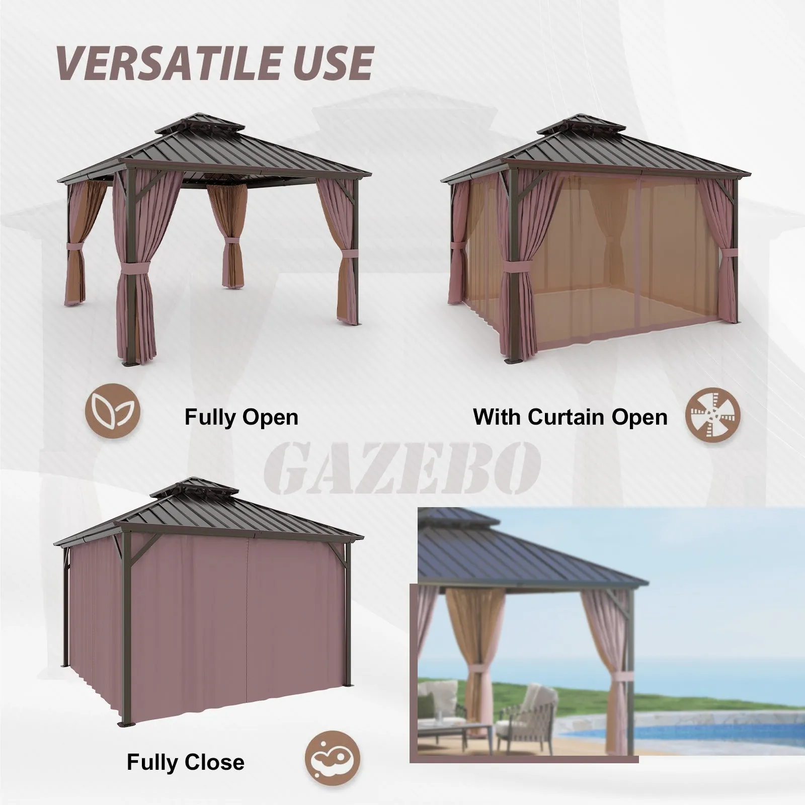 12x12 Hardtop Gazebo Aluminum Gazebo Double Roof