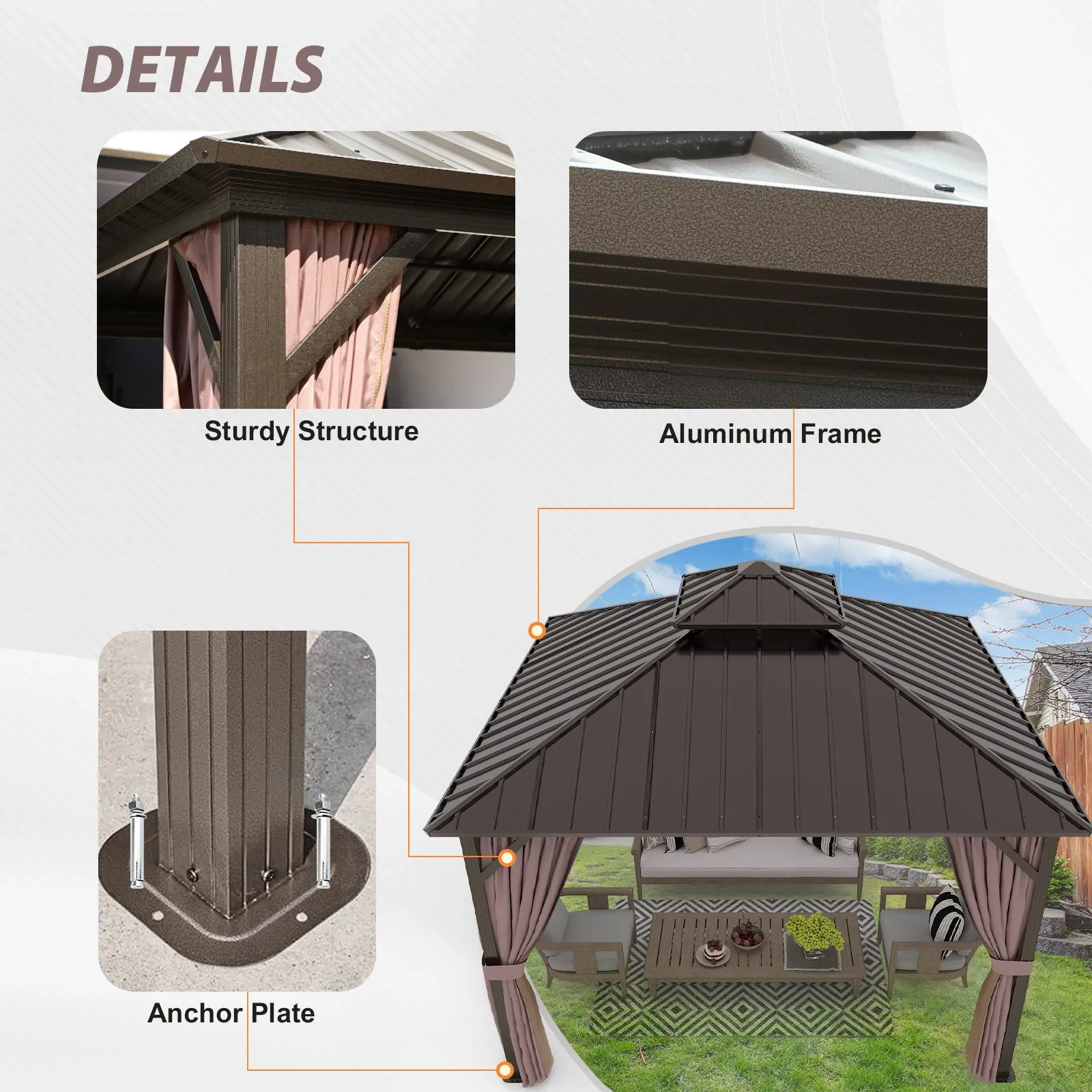 12x12 Hardtop Gazebo Aluminum Gazebo Double Roof