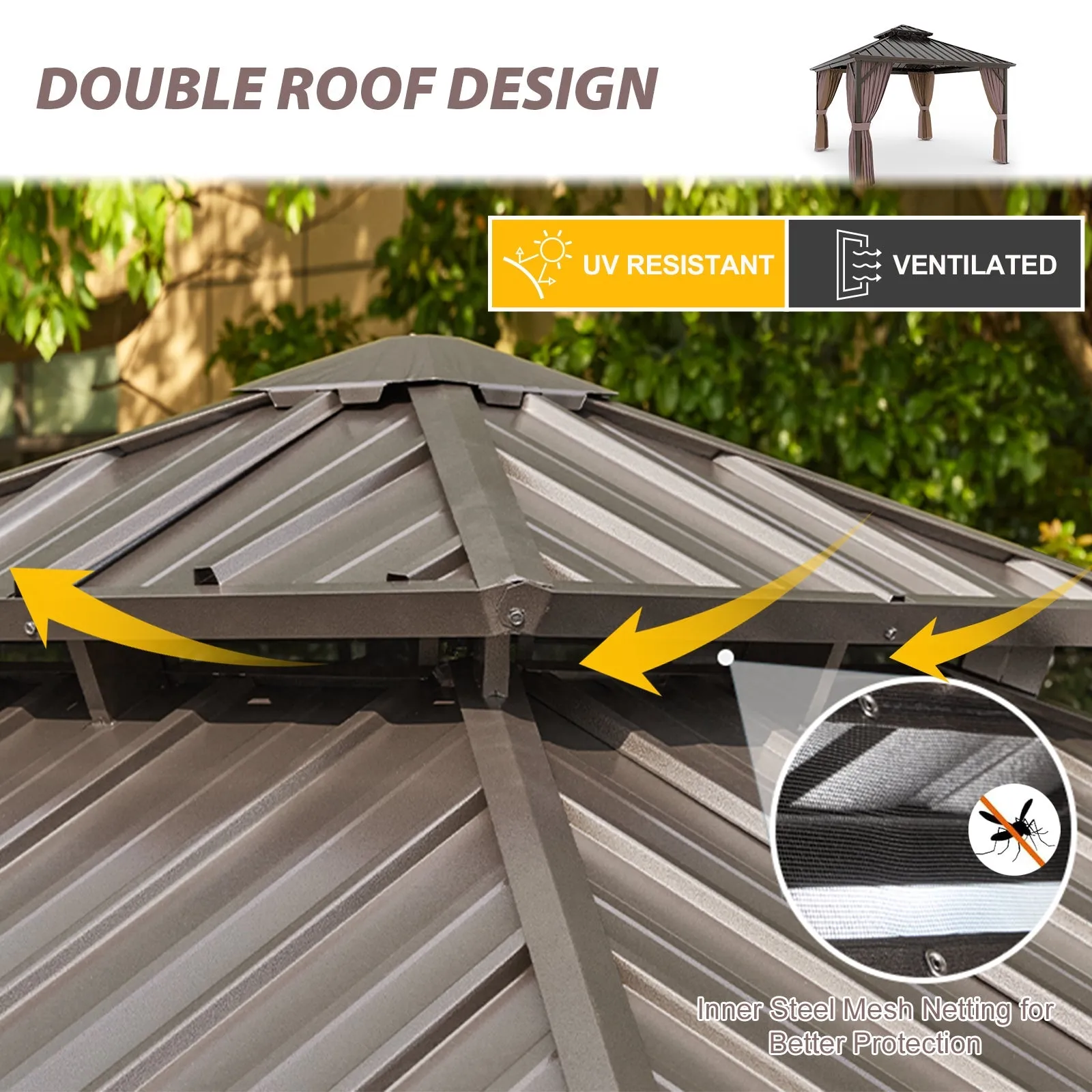 12x12 Hardtop Gazebo Aluminum Gazebo Double Roof