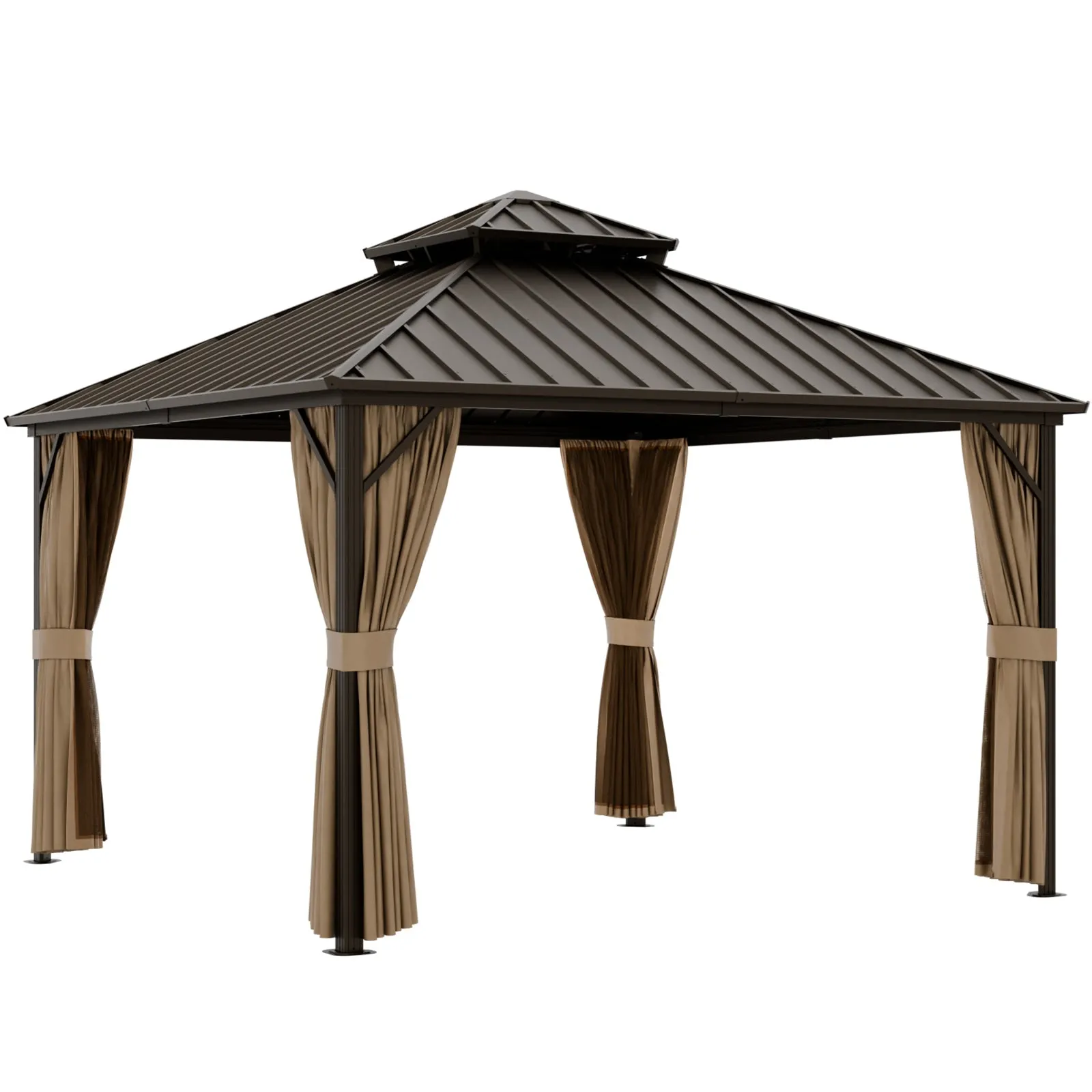 12x12 Hardtop Gazebo, Galvanized Steel Double Roof with Aluminum Frame