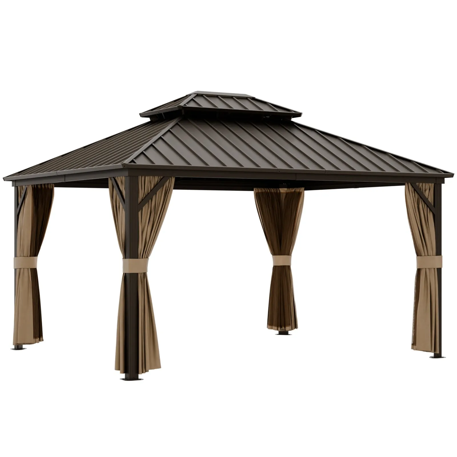 12x14 Hardtop Gazebo, Galvanized Steel Double Roof with Aluminum Frame