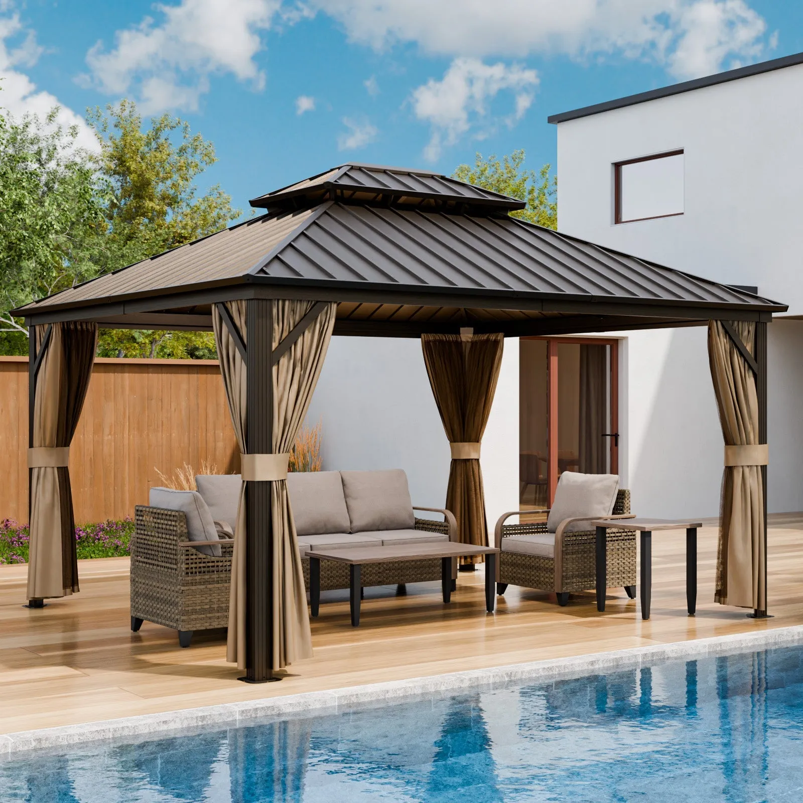 12x14 Hardtop Gazebo, Galvanized Steel Double Roof with Aluminum Frame