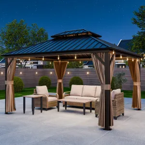 12x14 Hardtop Gazebo, Galvanized Steel Double Roof with Aluminum Frame