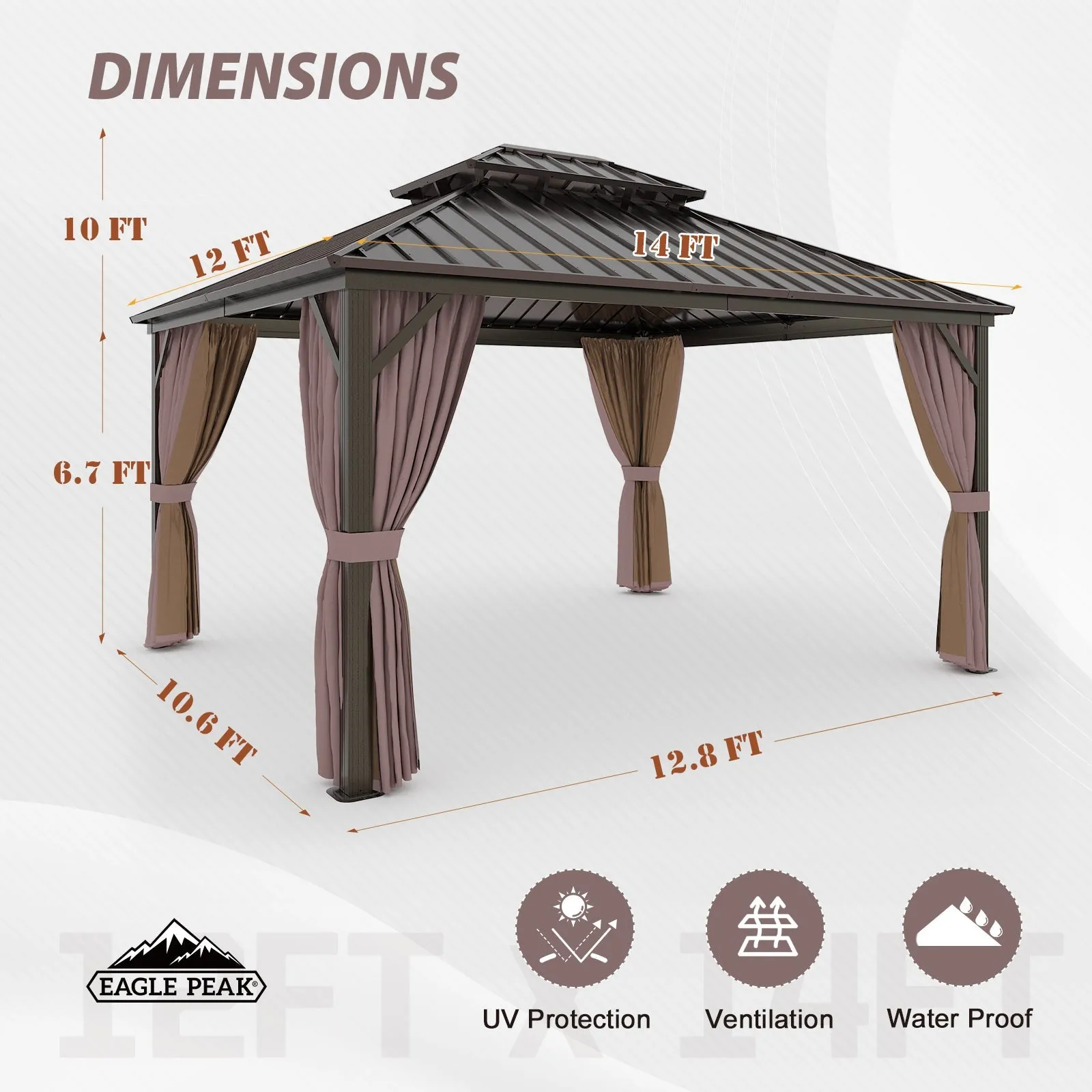 12x14 Hardtop Gazebo with Aluminum Frame
