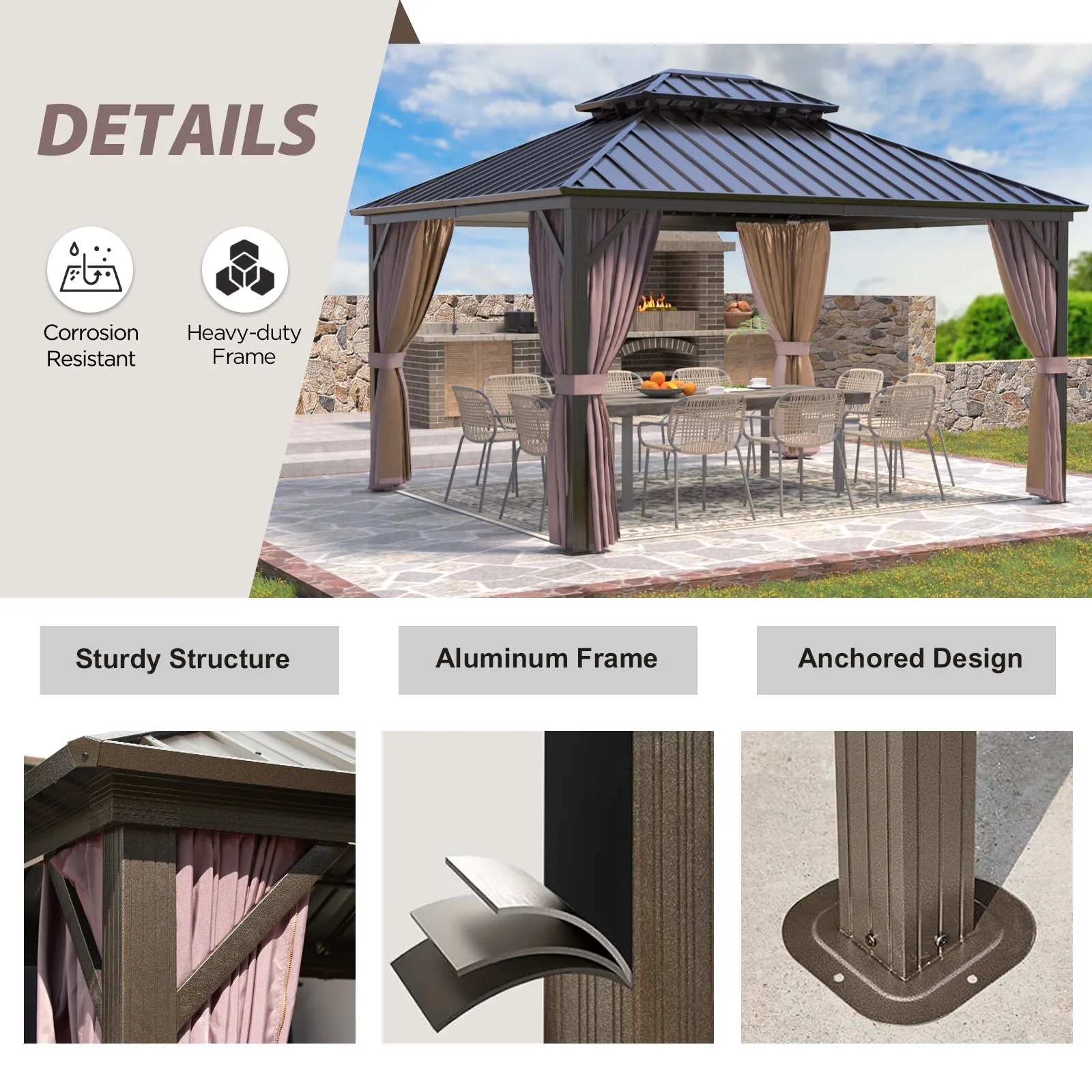 12x14 Hardtop Gazebo with Aluminum Frame