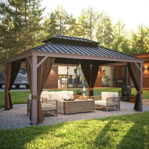 12x16 Aluminum Gazebo Galvanized Double Roof with Netting