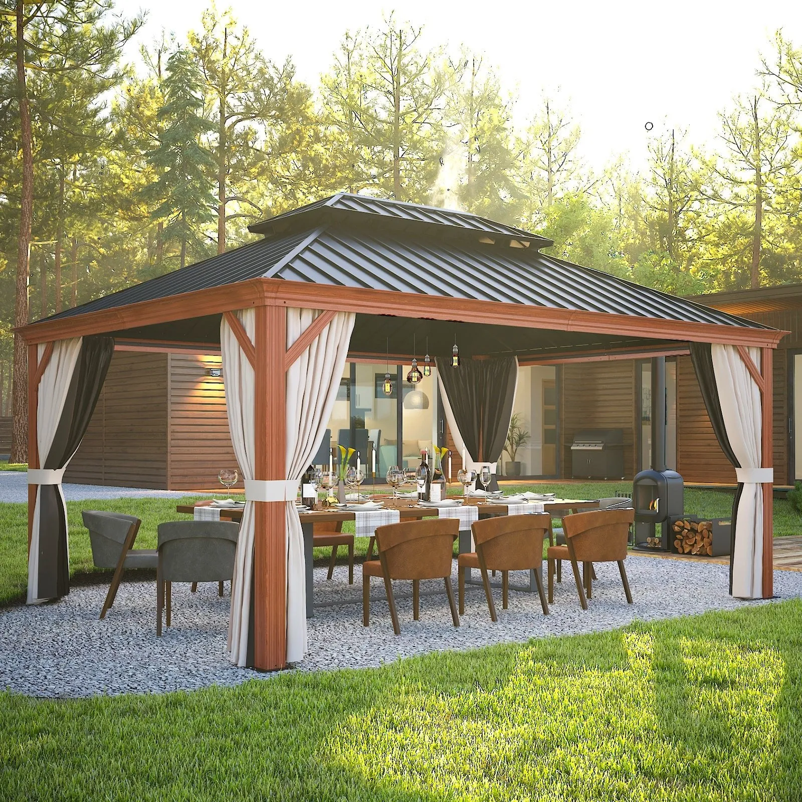12x16 Aluminum Gazebo Galvanized Double Roof with Netting