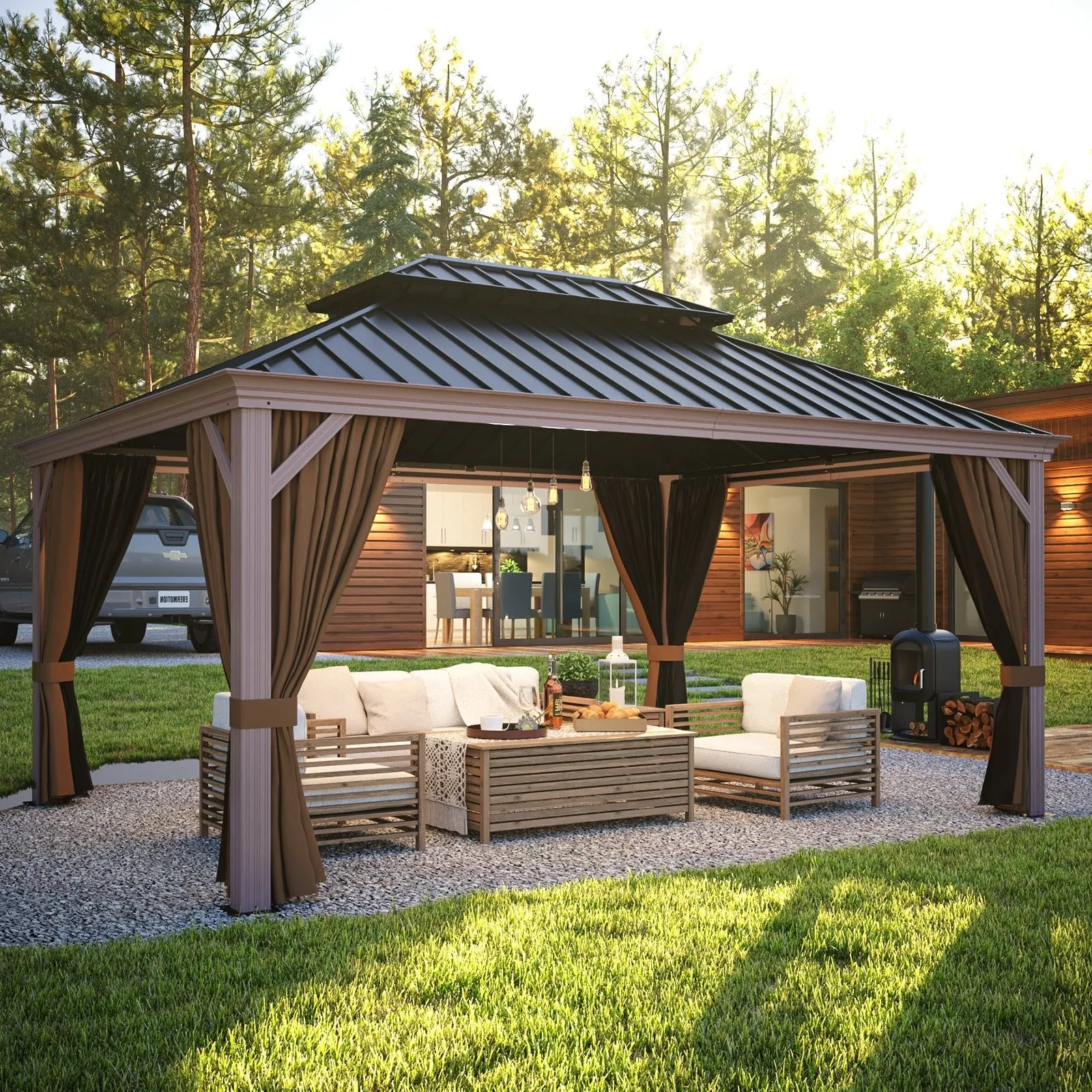 12x16 Aluminum Gazebo Galvanized Double Roof with Netting