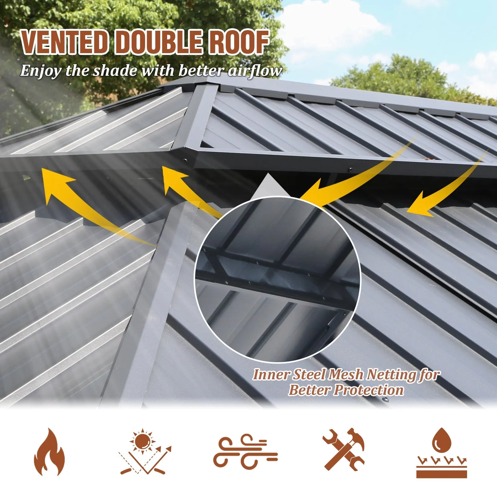 12x16 Aluminum Gazebo Galvanized Double Roof with Netting