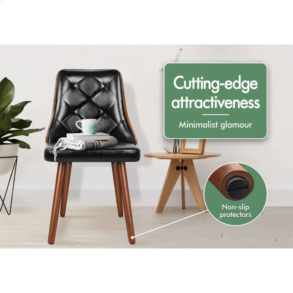 2X Padded Tufted Dining Chairs In Glossy Pu Leather