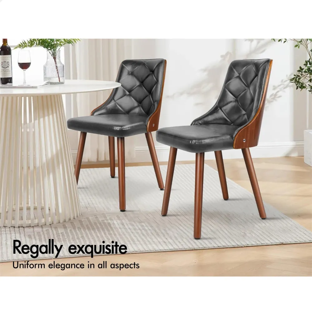2X Padded Tufted Dining Chairs In Glossy Pu Leather