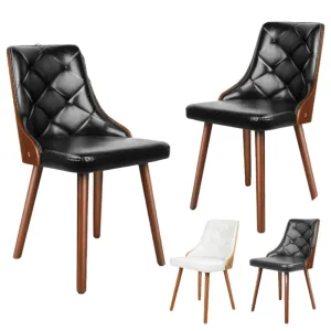 2X Padded Tufted Dining Chairs In Glossy Pu Leather