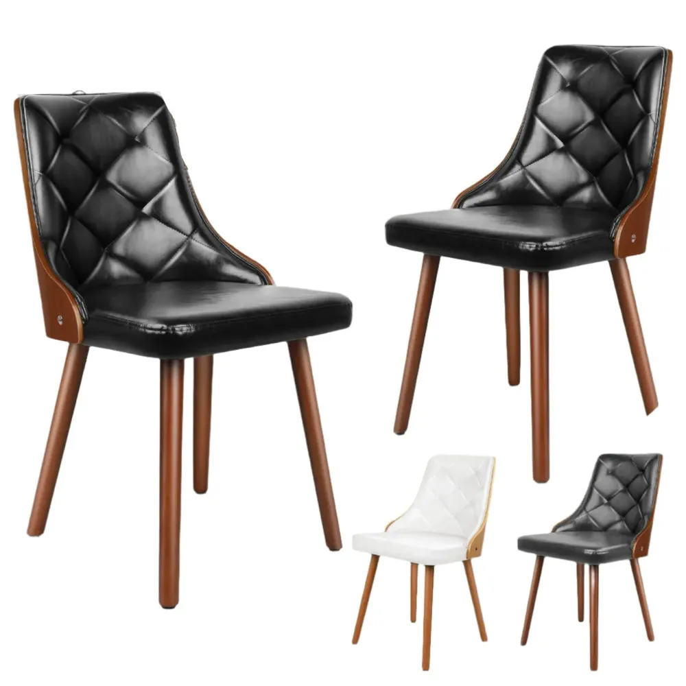 2X Padded Tufted Dining Chairs In Glossy Pu Leather
