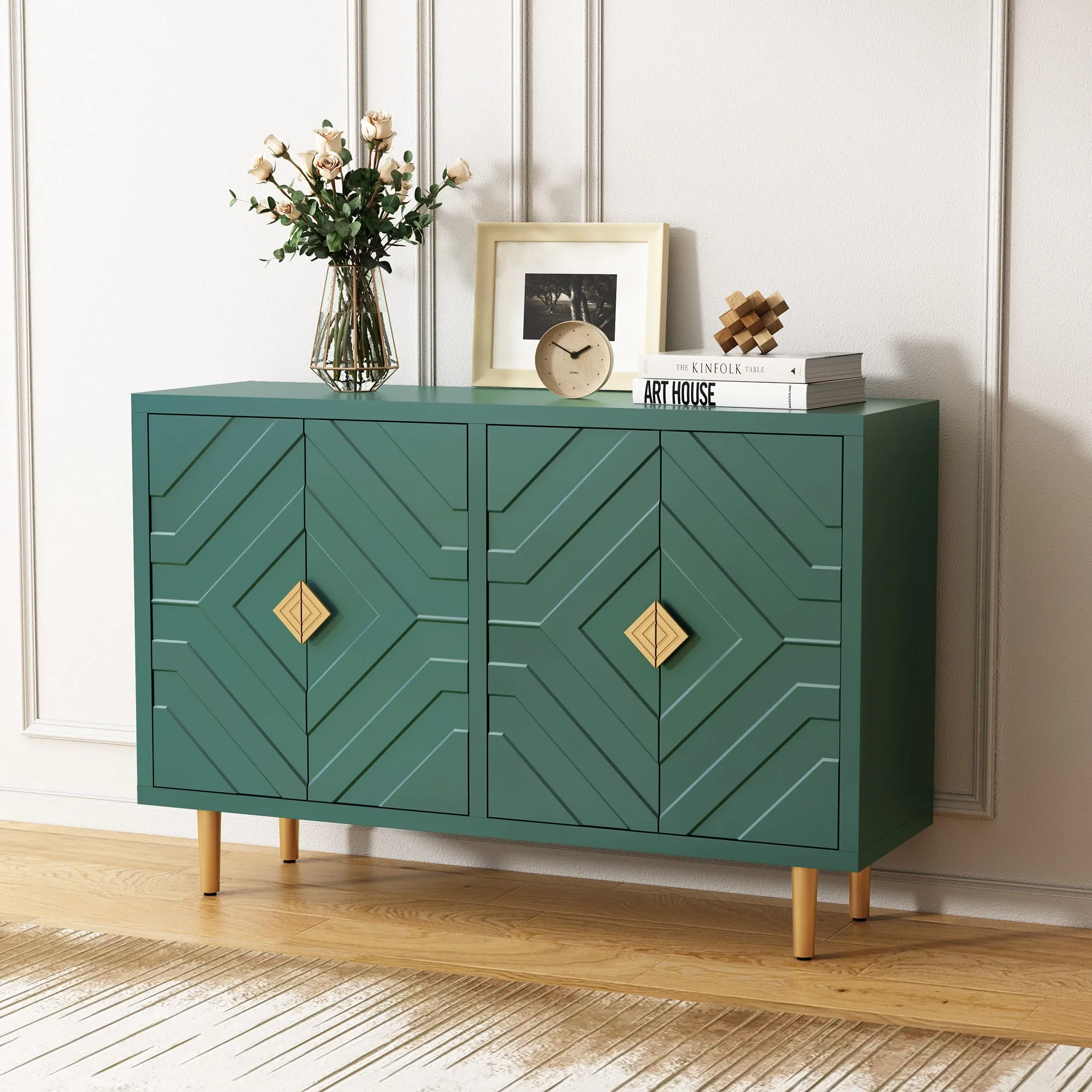 HLR Black Modern Accent Cabinet Decorative Embossed Pattern Doors Sideboard Buffet Credenza with Storage  Stylish Storage for Living Room, Kitchen, Dining & Hallway