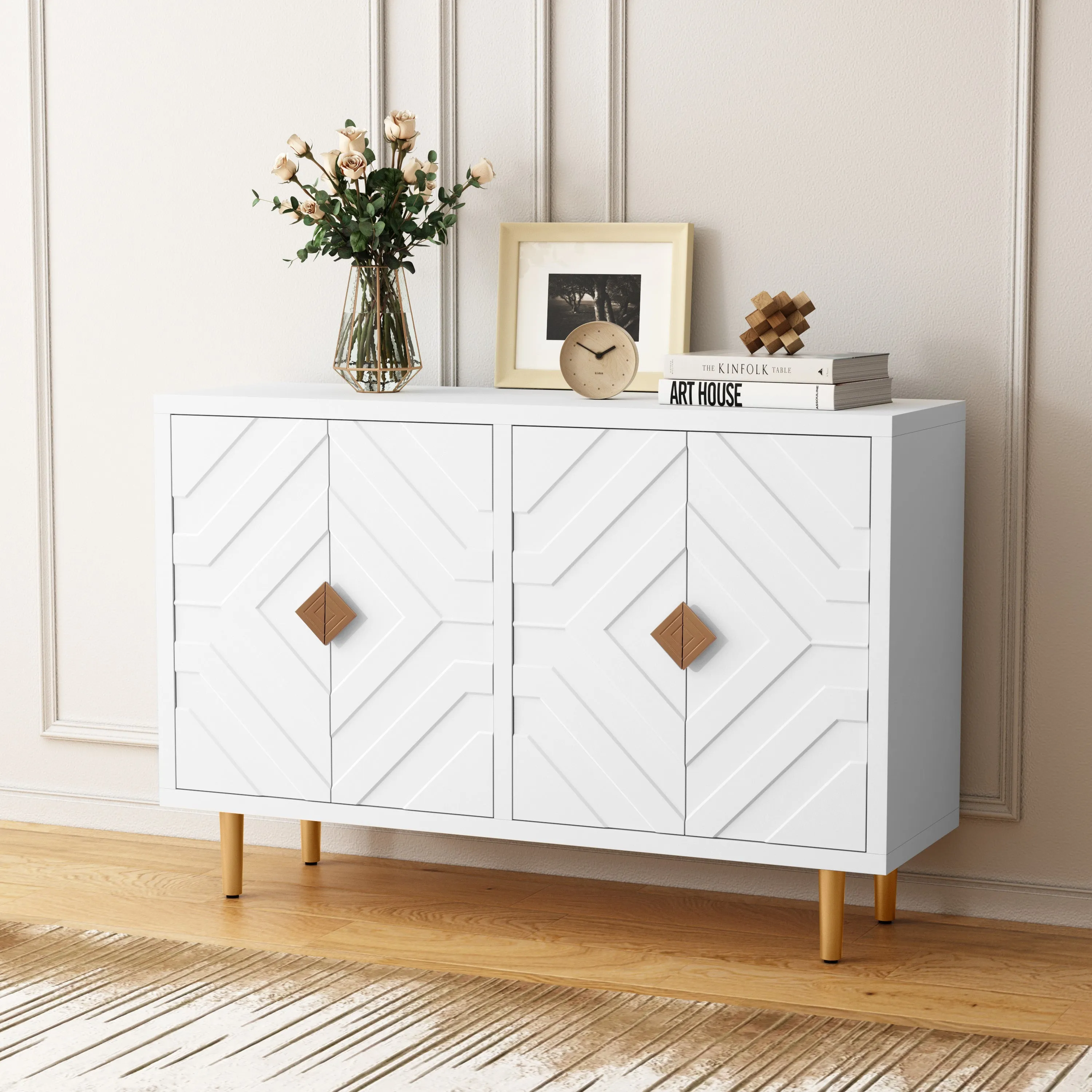 HLR Black Modern Accent Cabinet Decorative Embossed Pattern Doors Sideboard Buffet Credenza with Storage  Stylish Storage for Living Room, Kitchen, Dining & Hallway