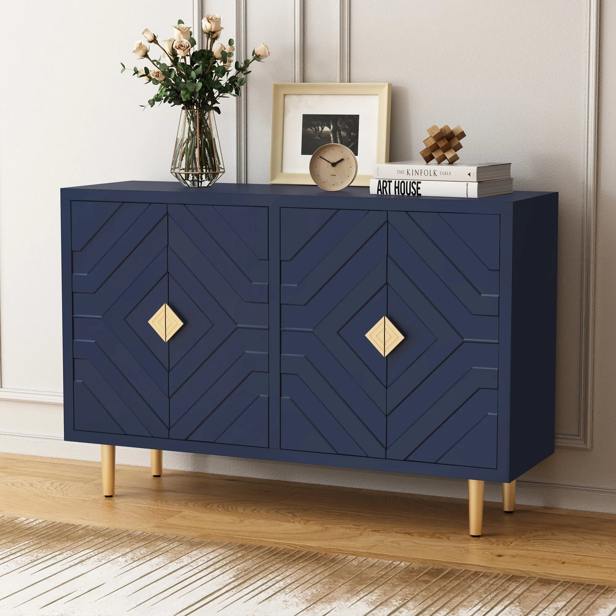 HLR Black Modern Accent Cabinet Decorative Embossed Pattern Doors Sideboard Buffet Credenza with Storage  Stylish Storage for Living Room, Kitchen, Dining & Hallway