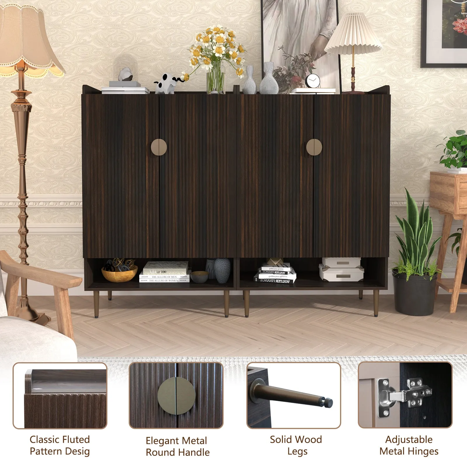 HLR Brown 6-Tier Modern Shoe Cabinet Fluted Doors, Wooden Rack & Adjustable Shelves  Stylish Storage for Entryway, Living Room & Front Door