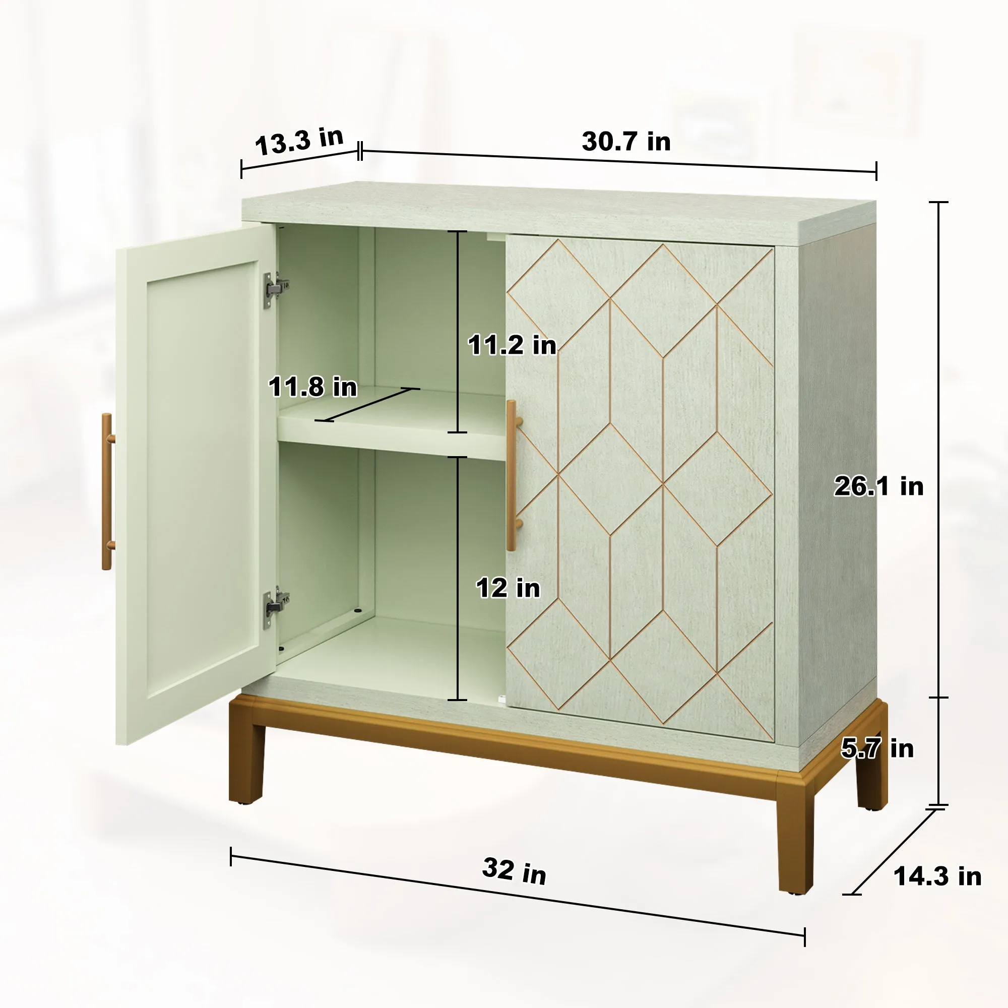 HLR Green Modern Wooden Accent Sideboard with Carved Decorative Doors, Storage Cabinet for Living, Kitchen, Office & Hallway