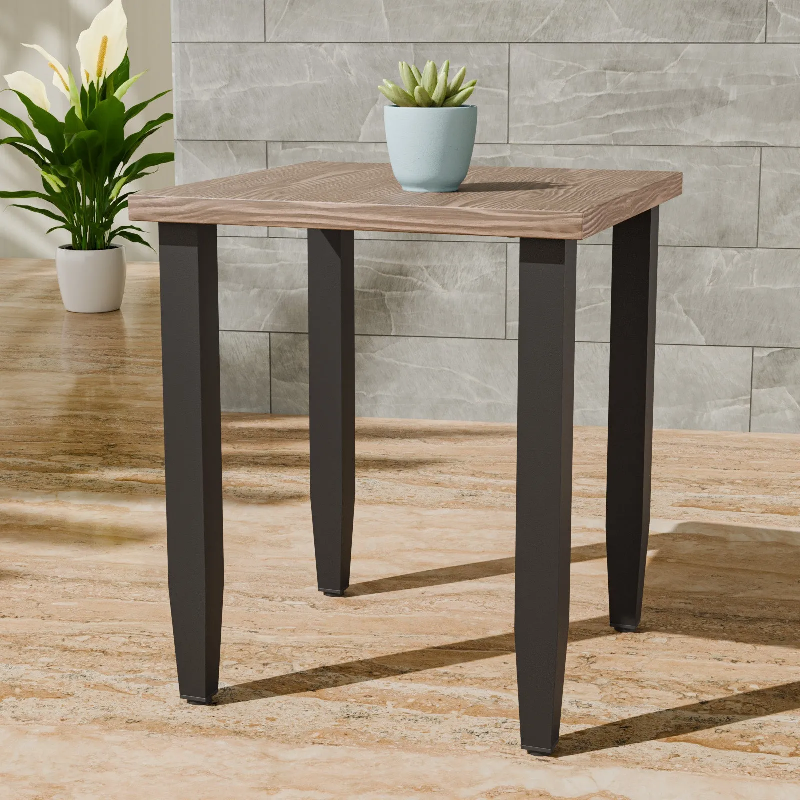 Modern Outdoor Side Table, Wood Grain Top