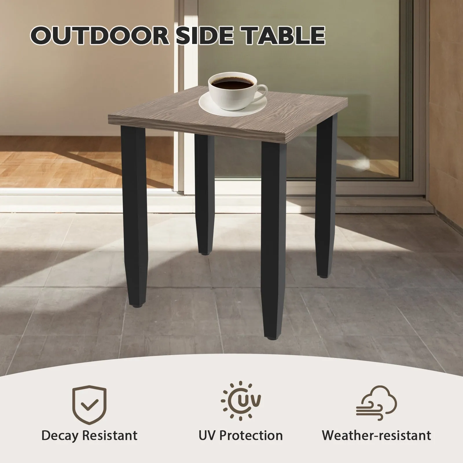Modern Outdoor Side Table, Wood Grain Top