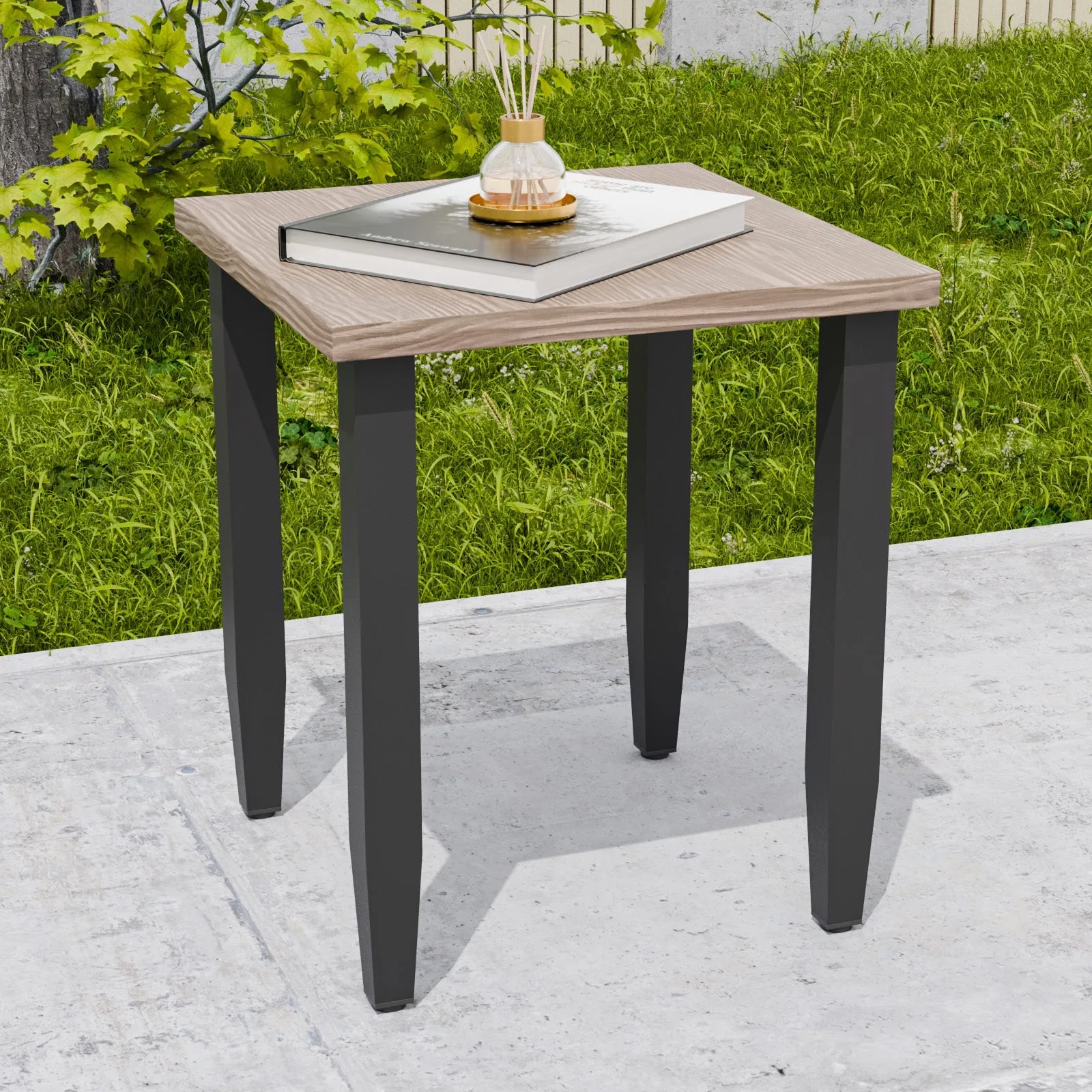 Modern Outdoor Side Table, Wood Grain Top