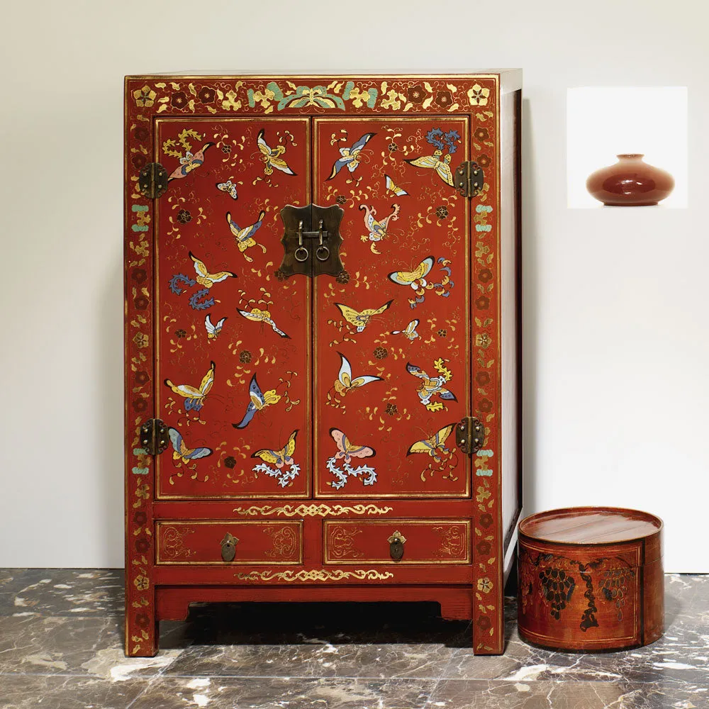 Shanxi Butterfly Cabinet, Red Lacquer